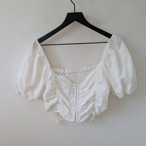 Coquette Milk Maid White Cotton Crop Top Smocked Size XL